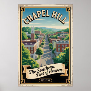 Póster Capilla Hill Carolina del Norte Viaje Retro