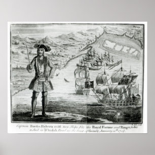 Póster Capitán Bartholomew Roberts con dos barcos