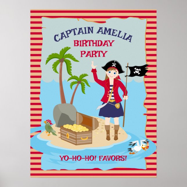 Póster Capitán de la fiesta de cumpleaños del barco pirat (Frente)