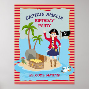 Póster Capitán de la Fiesta de Cumpleaños del Barco Pirat