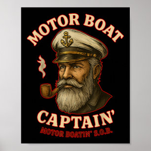 Póster Capitán de lancha motora divertido capitán de pont
