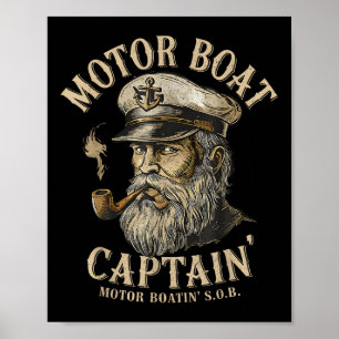 Póster Capitán de lancha motora divertido capitán de pont