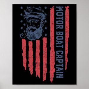 Póster Capitán del barco de motor Bandera estadounidense