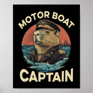 Póster Capitán del barco de motor Funny Capybara Mariner