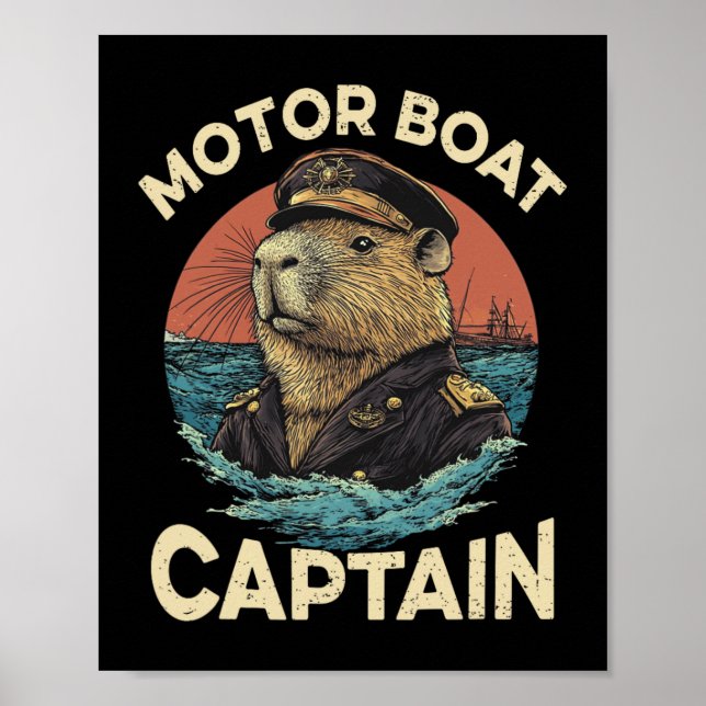Póster Capitán del barco de motor Funny Capybara Mariner (Frente)