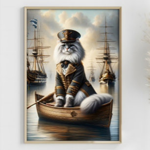Póster Capitán del gato Steampunk Ragdoll Buques de guerr