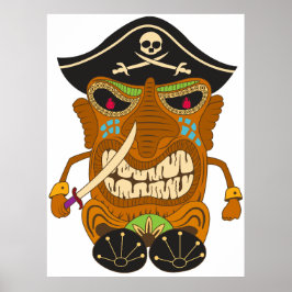 Póster Capitán del Pirata, estatua del Tiki de Madera, gr