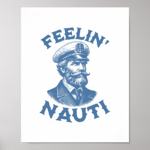 Póster Capitán divertido de yate antiguo sintiéndose trav