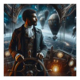 Póster Capitán espacial steampunk victoriano