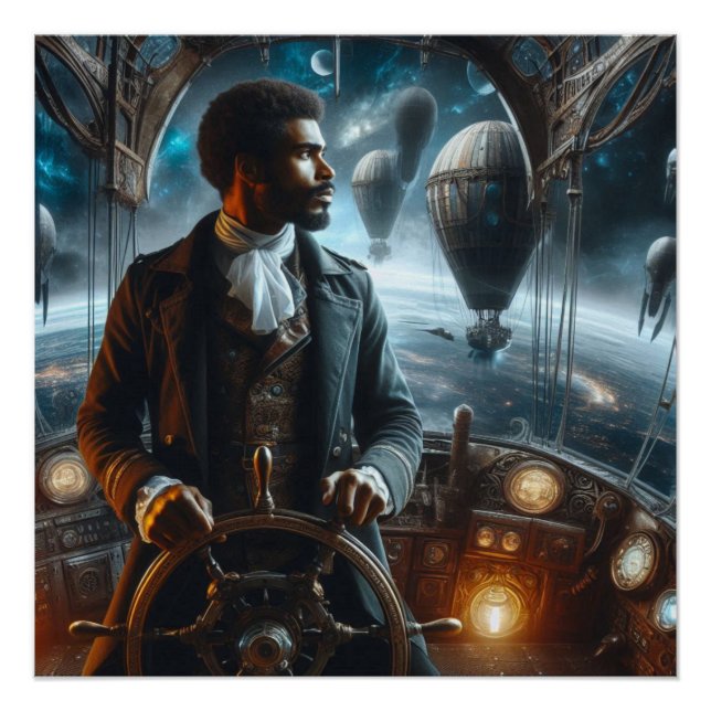 Póster Capitán espacial steampunk victoriano (Anverso)