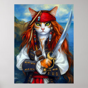 Póster Capitán Garras del Mar de Azure   Gato pirata