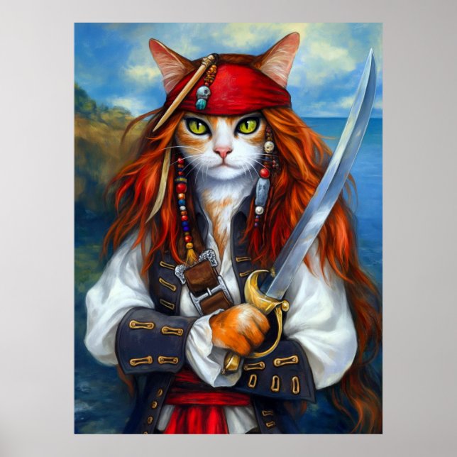 Póster Capitán Garras del Mar de Azure | Gato pirata (Frente)