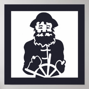 Póster CAPITÁN náutico en el mar