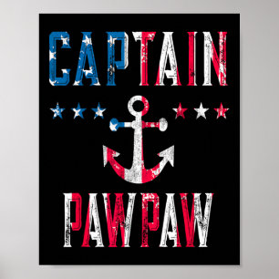 Póster Capitán Patriótico Pawpaw Bandera Vintage de EE. U