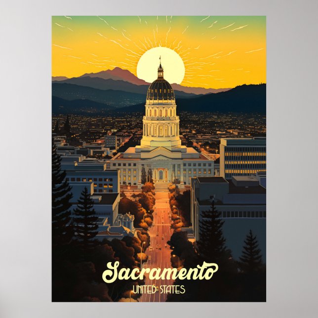 Póster Capitolio Estatal de California Sacramento Travel (Frente)