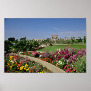 Póster Capitolio rosado del estado, jardines de flores,