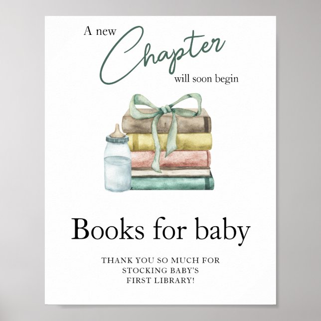 Póster Capítulo de acuarela baby shower - Libros para beb (Frente)