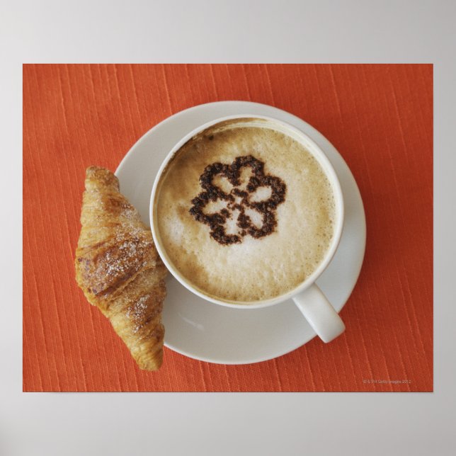 Póster Cappuccino with chocolate and a croissant, Italy (Frente)