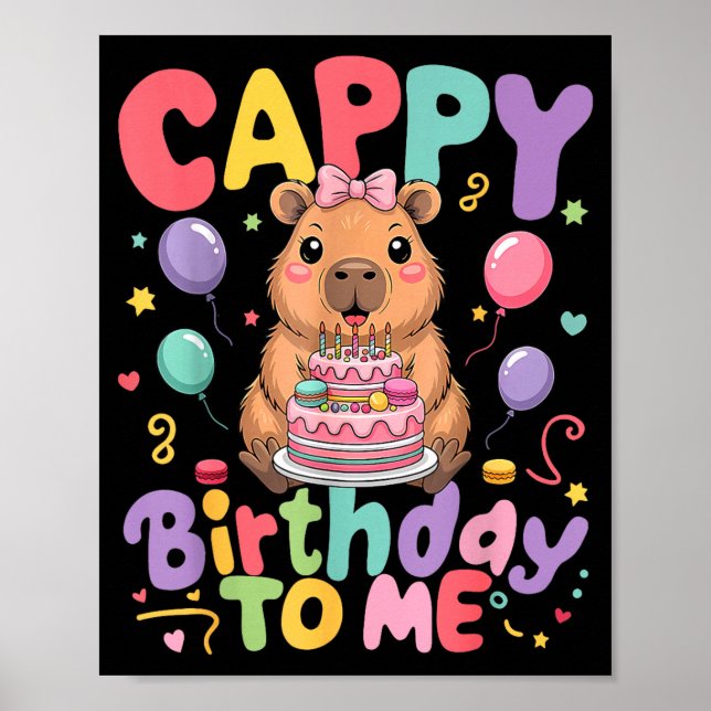 Póster Cappy Birthday To Me Cute Capy Capybara Birthday G (Frente)