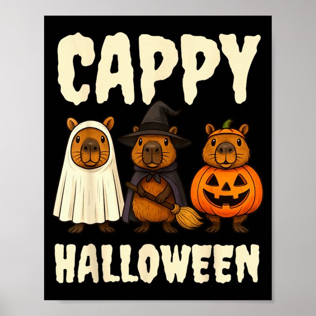 Póster Cappy Halloween Funny Capybara Ghost Witch Pumpkin (Frente)