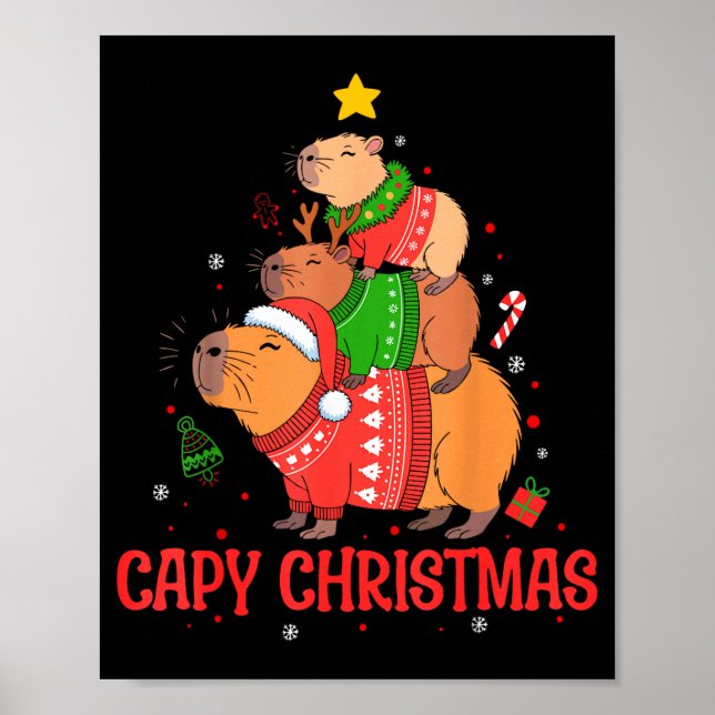 Póster Cappy Holidays Capybara Christmas Cute Capy Xmas T (Frente)
