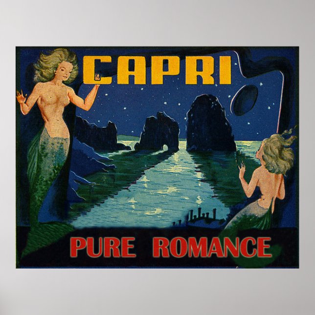 Póster Capri, amor puro, sirenas por la noche, cosecha (Frente)
