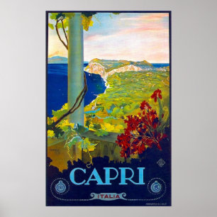 Póster Capri, costa, mar, Italia, riviera italiana