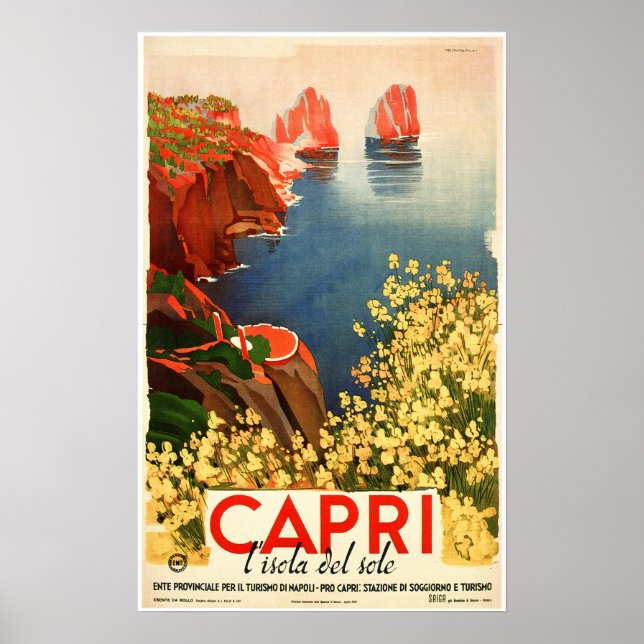Póster CAPRI ITALIA Isla Del Sol Viaje Vintage (Frente)