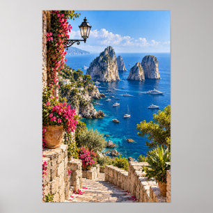 Póster Capri Italia Rocas Faraglioni Pared Mediterráneo