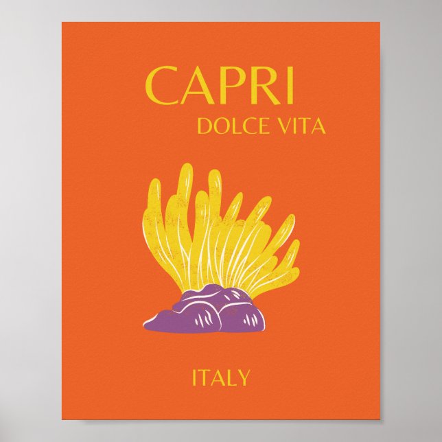 Póster Capri, Italia, Viajes, Preppy, Naranja (Frente)