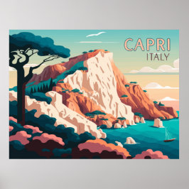 Póster Capri Italy Lemons Mediterranean Island Retro