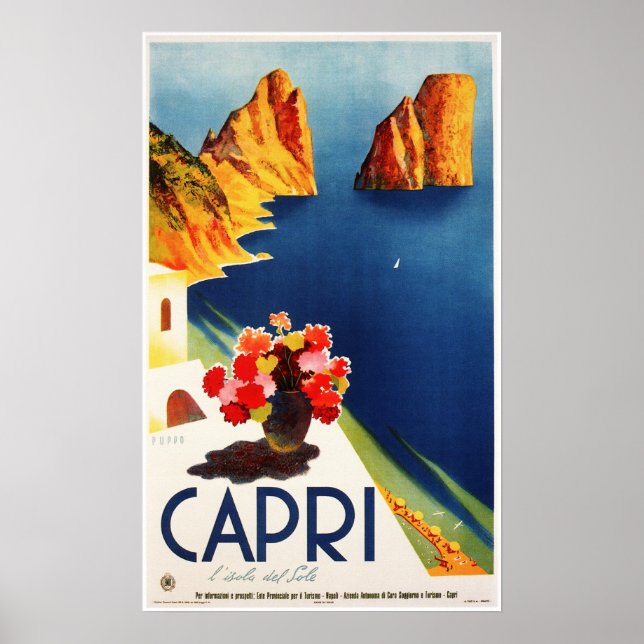 Póster CAPRI NAPLES ITALIA Afiche de viaje Art Deco vinta (Frente)