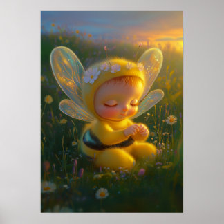 Póster Caprichosa abeja bebé en un soleado