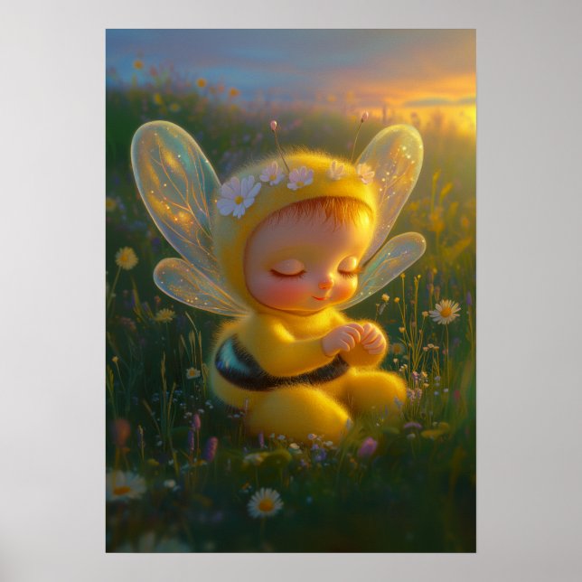 Póster Caprichosa abeja bebé en un soleado (Frente)