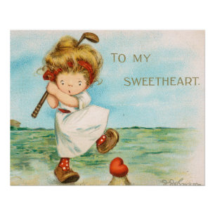 Póster Caprichoso y Kitsch San Valentín con tema de golf,