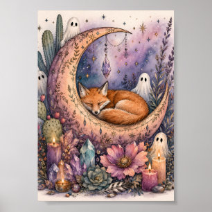 Póster Caprichoso Zorro Durmiente Luna Creciente Fantasma