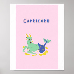 Póster Capricorn rosa, zodiaco, estampado de estrellas