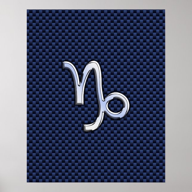 Póster Capricorn Zodiac Symbol Navy Blue Carbon Fiber (Frente)