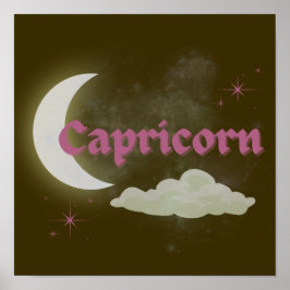 Póster Capricornio Celestial Moon Cloud Stars Astrología 