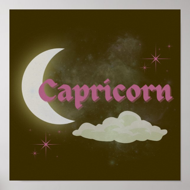 Póster Capricornio Celestial Moon Cloud Stars Astrología  (Frente)