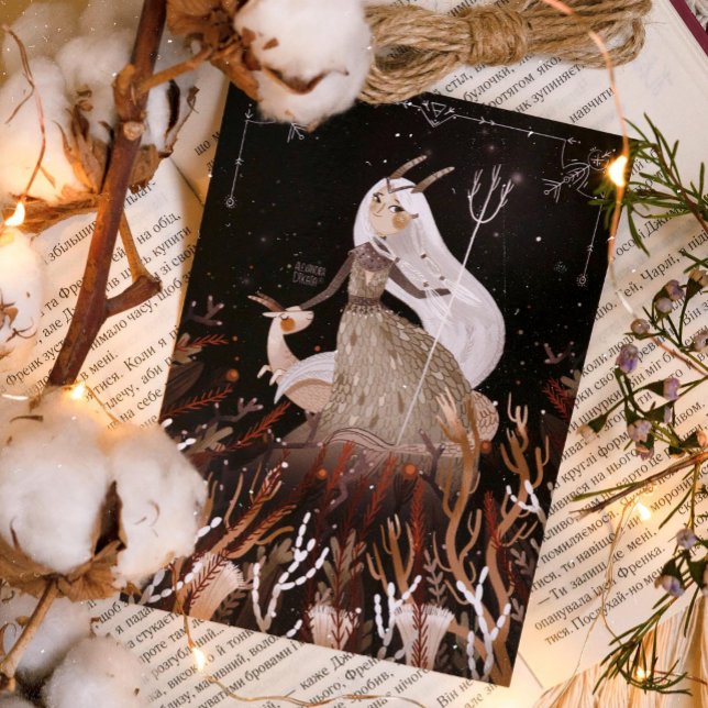 Póster Capricornio de Zodiac por Alexandra Dikaia (The element of her sign is Earth. But Capricorn is brave and forceful)