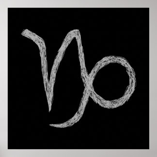 Póster Capricornio. Rótulo Astrológico Zodiaco. Negro