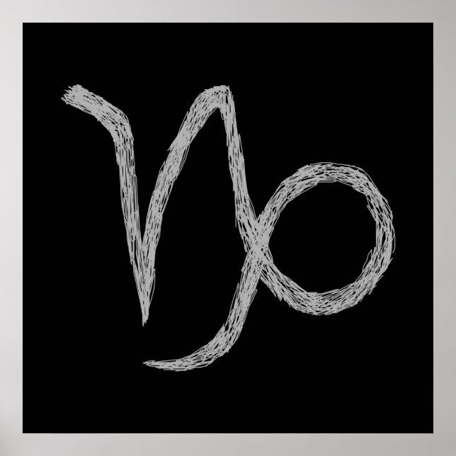 Póster Capricornio. Rótulo Astrológico Zodiaco. Negro (Frente)