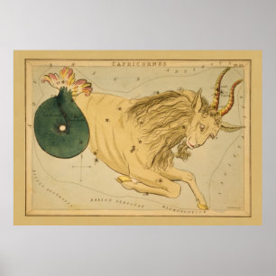 Póster Capricornio - Rótulo vintage de la imagen zodiaca