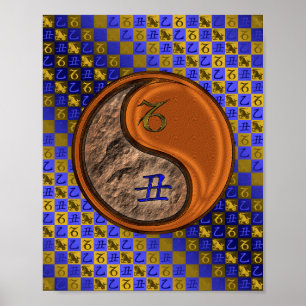 Póster Capricornio y Ox de madera