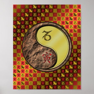 Póster Capricornio y tigre Metalizado