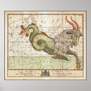 Póster Capricornio Zodiac Ilustracion John Bevis 1750