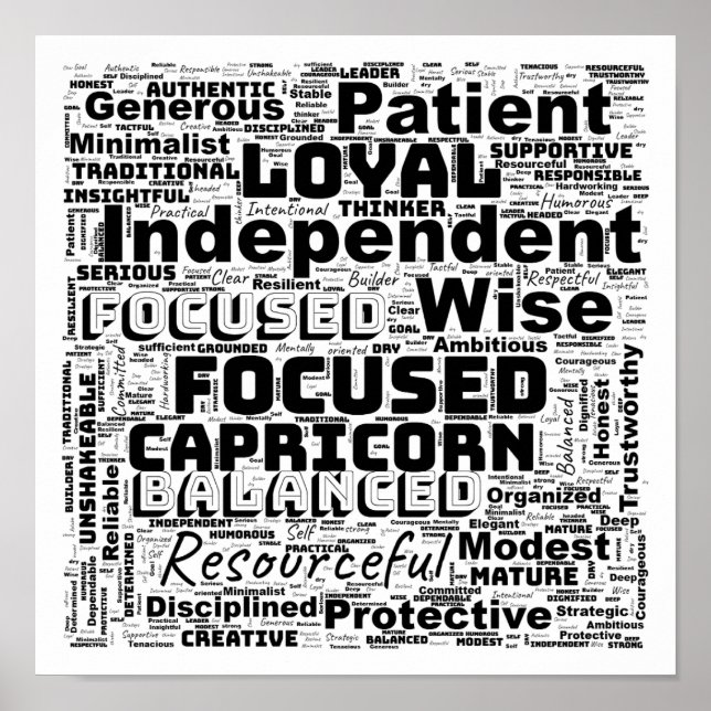 Póster Capricornio Zodiac Word Cloud Inspiration Poster (Frente)