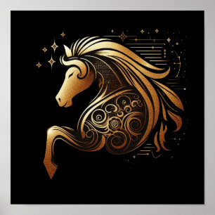 Póster Capricornio Zodíaco Caballo de Oro Astrología