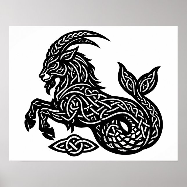 Póster Capricornio — Zodiaco de Tinta Embrujada Cabra‑Pez (Frente)
